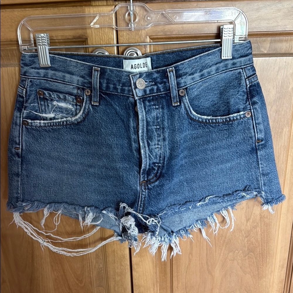 Agolde Blue Jean Shorts Distressed High-Waisted